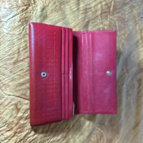Burberry Embossed Leather Bifold Continental Long Wallet Red